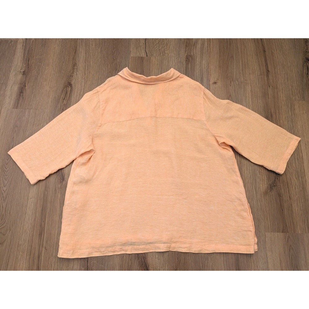 Tahari Orange Sherbert Cross Dye 100% Linen 3/4 Sleeve Tunic Top Shirt Size 2x - Picture 6 of 6